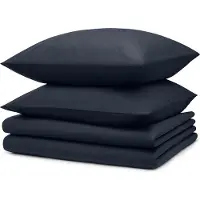 Blumtal literie 2x 135x200cm + 2x taies d'oreiller 80x80cm - Microfibre Bed Sheets 135x200cm - Set de 4 draps de lit bleu foncé