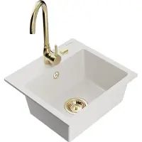 Mexen Évier 1 bac en granit Milo avec mitigeur Telma, blanc (6505-20-670200-50)