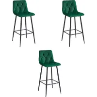 Leobert Tabouret De Bar - - Nado - Velours Vert Foncé/Pieds Noirs - Lot De 3