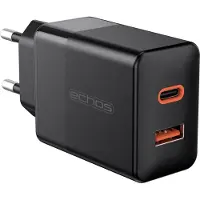Echos 33W Dualport USB-C + USB-A Chargeur rapide | QC3.0, PD et PPS | Très large compatibilité | Compatible avec Apple iPhone 12/13/14, Samsung Galaxy S20/21/22, Google Pixel, et bien d'autres. | noir