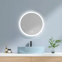 Emke Miroir de salle de bain rond 50cm avec 3 couleurs de lumière LED + luminosité variable, interrupteur tactile Miroir de salle de bain antibuée et fonction mémoire Miroir mural