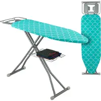 Relaxdays Table à repasser pour fer à vapeur, 122 x 39,5 cm, réglable en hauteur, pliable, avec tablette, turquoise/argent