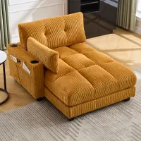 MODFU Fauteuil Relax - Fauteuil Salon Avec Porte-Gobelets Et USB, Rembourrage Confortable Ergonomique, Velours Côtelé, Jaune, 140 × 112 × 81 cm