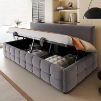 Flieks Canapé-lit hydraulique 90x200cm avec espace de rangement, lit de jour Daybed avec dossier, lit rembourré Lit d'adolescent avec sommier à lattes, velours, gris foncé