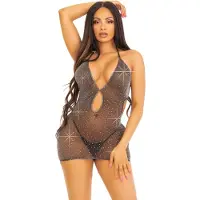 Leg avenue Robe licou strass en lurex transparent scintillant.