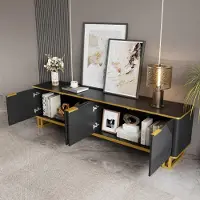 MODFU Support TV Meuble TV avec motif tridimensionnel en relief,Banc TV Lowboard avec gestion des câbles et design unique,Noir
