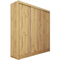 Beautysofa Armoire MARIO II 240 cm, finition chêne artisanale – Armoire coulissante à 3 portes avec tiroirs, étagères et 2 penderies, sans miroir