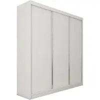 Beautysofa Armoire MARIO II 240 cm, blanche – Armoire coulissante à 3 portes avec tiroirs, étagères et 2 penderies, armoire sans miroir