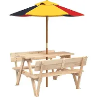 vidaXL Table de pique-nique pour 4 enfants avec parasol en bois massif de sapin