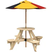 vidaXL Table de pique-nique pour 4 enfants avec parasol rond en bois de sapin