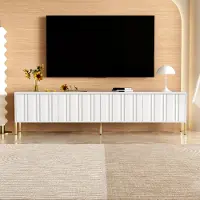 MODFU Meuble TV bas pour TV 90 pouces, table TV, meuble de salon et de salle à manger, blanc