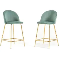 Idea New Garden Srl Set de 2 tabourets intérieurs en velours rembourré avec pieds en métal - design moderne et élégant, idéal pour les îlots de cuisine et les espaces repas - SARA XL - vert jade/or