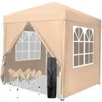 FCH Pavillon pliant 2 x 2 m Pavillon avec 4 parois latérales, fenêtre, chapiteau avec protection UV, avec 4 parois latérales, tente de jardin, chapiteau, kaki