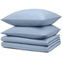 Blumtal literie 2x 135x200cm + 2x taies d'oreiller 80x80cm - Microfibre Bed Sheets 135x200cm - Set de 4 draps de lit bleu clair