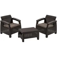 Keter Ensemble de balcon Corfu pour 2 personnes, 2 fauteuils avec table, résistant aux intempéries, marron