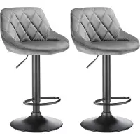 Supfine lot de 2 tabourets de bar en velours Tabouret de bistrot pivotant réglable en hauteur Chaise de bar gris clair