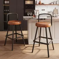 SUCCESS COURIER Lot de 2 tabourets de bar marron, tabourets de comptoir modernes en cuirPolyuréthanehydrofuge, tabourets de bar confortables avec dossier et repose-pieds, pieds métalliques robustes, style industriel