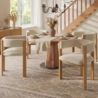 Flieks Lot de 4 chaises de salle à manger avec rembourrage épais, chaises de cuisine avec pieds en fer robustes et aspect bois, chaises rembourrées 54,5 x 44 x 72,5 cm, beige + naturel