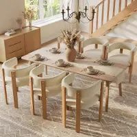 Flieks Lot de 6 chaises de salle à manger avec rembourrage épais, chaises de cuisine aux pieds en fer robustes et aspect bois, chaises rembourrées 54,5 x 44 x 72,5 cm, beige + naturel