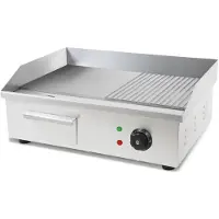 VERTES Plaque à griller Plaque de cuisson Plancha Gril électrique 3000W en acier inoxydable Surface de cuisson Lisse & Avec rainures 55x35cm, Thermostat, Température 50-300°C