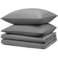 Blumtal literie 2x 135x200cm + 2x taies d'oreiller 80x80cm - Microfibre Bed Sheets 135x200cm - Set de 4 draps de lit gris