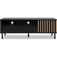 Finori - Meuble TV 1 Porte et 2 Tiroirs Noir et Bois L138 cm - MONZA