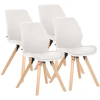 CLP Lot de 4 chaises de salle à manger rembourrées Luna, chaises rembourrées modernes avec dossier, blanc, en similicuir