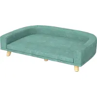 SUGIFT Structure en bois, canapé pour chien, lit pour chien avec coussin amovible, canapé pour animaux de compagnie, vert | Construction surélevée | 9,7 kg | 98 x 67 x 25 cm