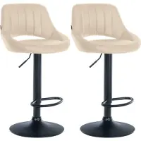 BellaFurn Set de 2 tabourets de bar réglables - sièges en similicuir - pivotant à 360° | Couleur : crème | Matériau châssis : métal noir mat