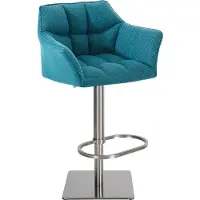 BellaFurn Tabouret de bar en tissu - tabouret de cuisine - hauteur réglable, pied en inox | couleur : turquoise | couleur de base : inox