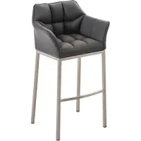 BellaFurn Damaso Barhocker - Tabouret haut - Dossier confortable piqué - Rembourrage en similicuir | Couleur : Gris | Couleur de base : inox