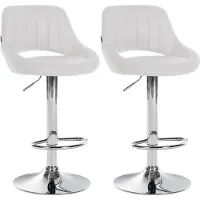 BellaFurn Set de 2 tabourets de bar réglables - sièges en similicuir - pivotant à 360° | Couleur : blanc | Matériau base : métal aspect chrome