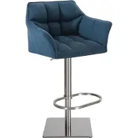 BellaFurn Tabouret de bar recouvert de tissu - tabouret de cuisine - hauteur réglable, pied en inox | Couleur : bleu | Couleur de base : inox