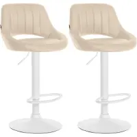 BellaFurn Set de 2 tabourets de bar réglables - sièges en similicuir - pivotant à 360° | Couleur : crème | Base du matériel : métal blanc mat