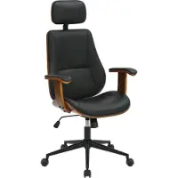 BellaFurn Chaise de bureau ergonomique en cuir - chaise d'enseignement artistique - réglable en hauteur, dossier confortable | Couleur : noyer/noir