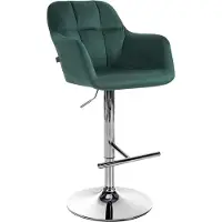 BellaFurn Tabouret de bar réglable en velours - chaise pour enfant - confort maximal et mobilité à 360° | Couleur : vert | Matériau base : métal aspect chrome