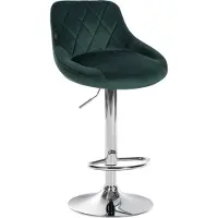 BellaFurn Tabouret de bar en velours - Tabouret élégant - Assise pivotante à 360° avec lift à gaz et repose-pieds | Couleur : vert foncé | Couleur de base : chrome