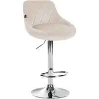 BellaFurn Tabouret de bar en velours - Tabouret élégant - Assise pivotante à 360° avec lift à gaz et repose-pieds | Couleur : crème | Couleur de base : chrome