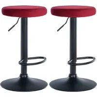 BellaFurn set de 2 tabourets de bar - tabouret de cuisine - rembourrage en velours, confort réglable | Couleur : rouge | Matériau châssis : métal noir mat