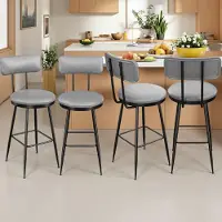 ProximaX Lot de 4 tabourets de bar gris, assise en cuir PU, structure métallique, tabouret de cuisine confortable avec dossier incurvé