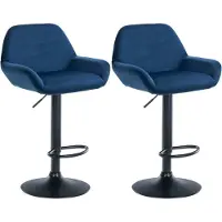 BellaFurn Set de 2 tabourets de bar - sièges en velours - réglables en hauteur, pivotant à 360 ° | Couleur : bleu | Matériau châssis : métal noir mat