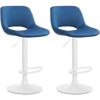 BellaFurn set de 2 tabourets de bar en velours - tabouret de bar - réglable en hauteur & pivotant à 360° | Couleur : bleu | Base du matériau : métal blanc mat