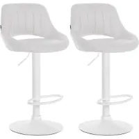BellaFurn Set de 2 tabourets de bar réglables - sièges en similicuir - pivotant à 360° | Couleur : blanc | Base du matériel : métal blanc mat