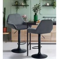BellaFurn Tabouret de bar moderne en velours - tabouret en velours - hauteur d'assise élevée & pivotant à 360° | Couleur : gris foncé, couleur de base : noir