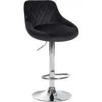 BellaFurn Tabouret de bar en velours - Tabouret élégant - Assise pivotante à 360° avec lift à gaz et repose-pieds | Couleur : noir | Couleur de base : chrome