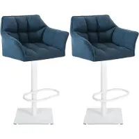 BellaFurn Set de 2 tabourets de bar réglables - tabouret haut - confort d'assise supplémentaire | Couleur de base : blanc | Couleur : bleu