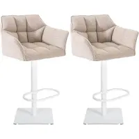 BellaFurn Set de 2 tabourets de bar réglables - tabouret haut - confort d'assise supplémentaire | Couleur de base : blanc | Couleur : ivoire