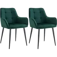 BellaFurn set de 2 chaises de salle à manger - Fauteuil en velours - Confort ergonomique | Couleur : vert foncé