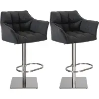 BellaFurn Set de 2 tabourets de bar réglables - tabouret haut - confort d'assise supplémentaire | Couleur de base : acier inoxydable | Couleur : gris foncé
