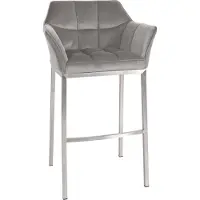 BellaFurn Tabouret de bar - Finition - Rembourrage en velours, design élégant | Couleur : gris | Couleur de base : acier inoxydable